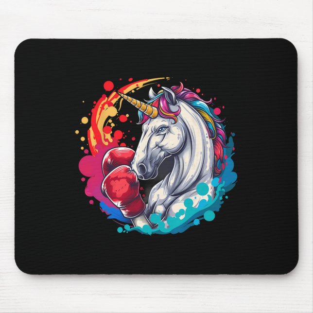 Boxer Unicorn With Boxing Gloves Kickboxing Funny  Mouse Pad (Front)