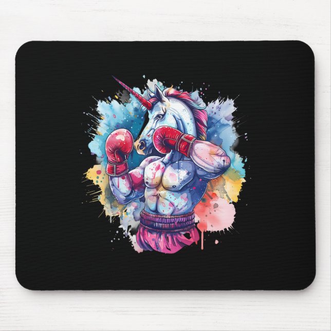Boxer Unicorn With Boxing Gloves Kickboxing Funny  Mouse Pad (Front)