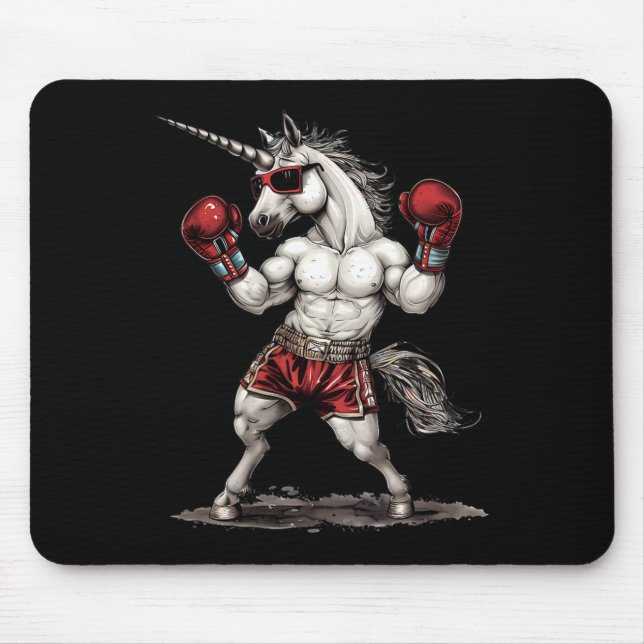 Boxer Unicorn With Boxing Gloves Kickboxing Funny  Mouse Pad (Front)