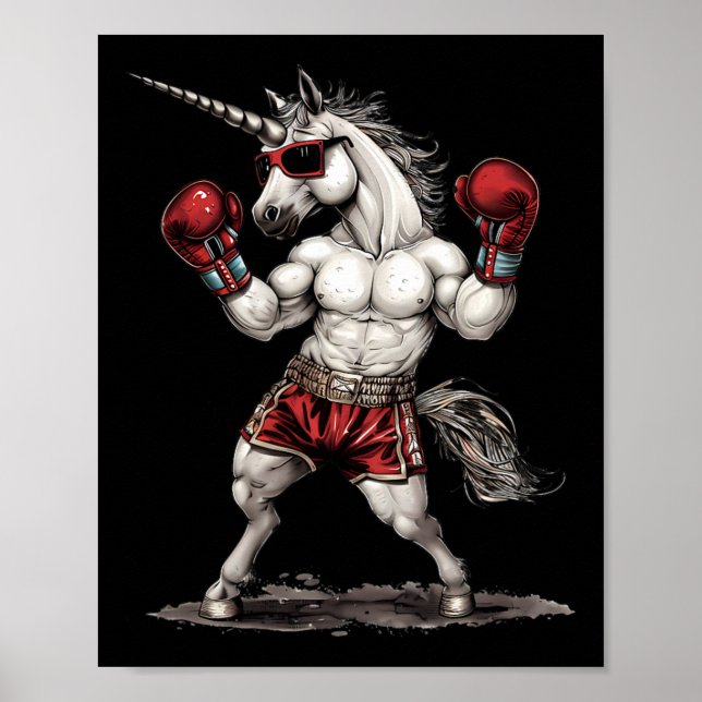 Boxer Unicorn With Boxing Gloves Kickboxing Funny  Poster (Front)