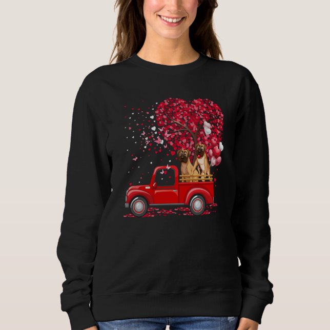 Boxer Valentine's Day Dogs Red Truck Hearts Sweatshirt (Front)