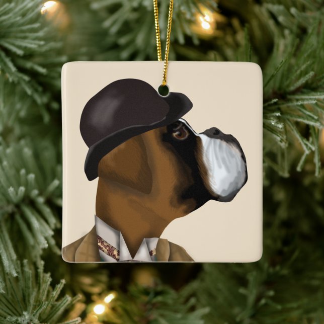 Boxer Wine Snob Ceramic Ornament (Tree)