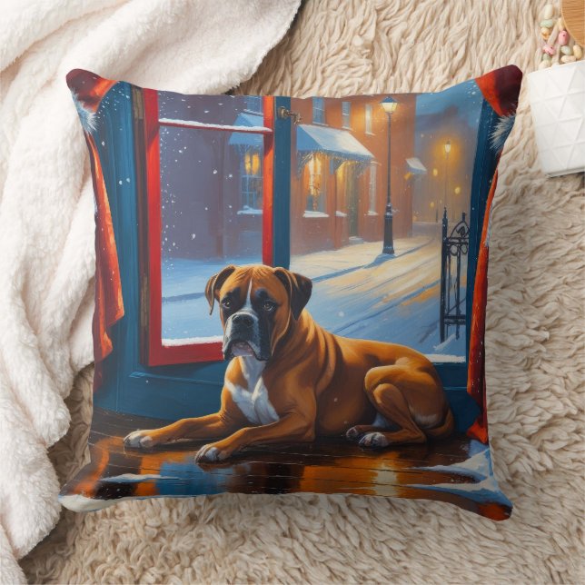 Boxer with Christmas Lights Holiday Cushion (Blanket)