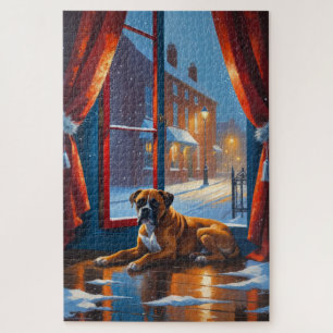 Boxer with Christmas Lights Holiday Jigsaw Puzzle