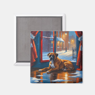 Boxer with Christmas Lights Holiday Magnet