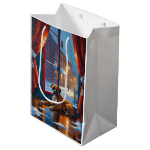 Boxer with Christmas Lights Holiday Medium Gift Bag