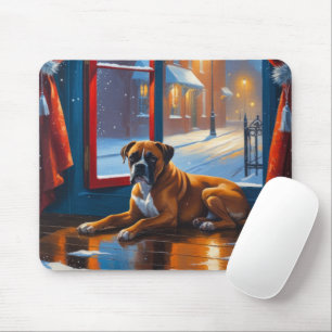 Boxer with Christmas Lights Holiday Mouse Pad