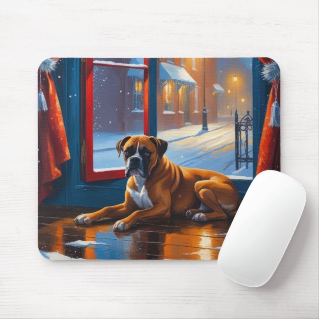 Boxer with Christmas Lights Holiday Mouse Pad (With Mouse)