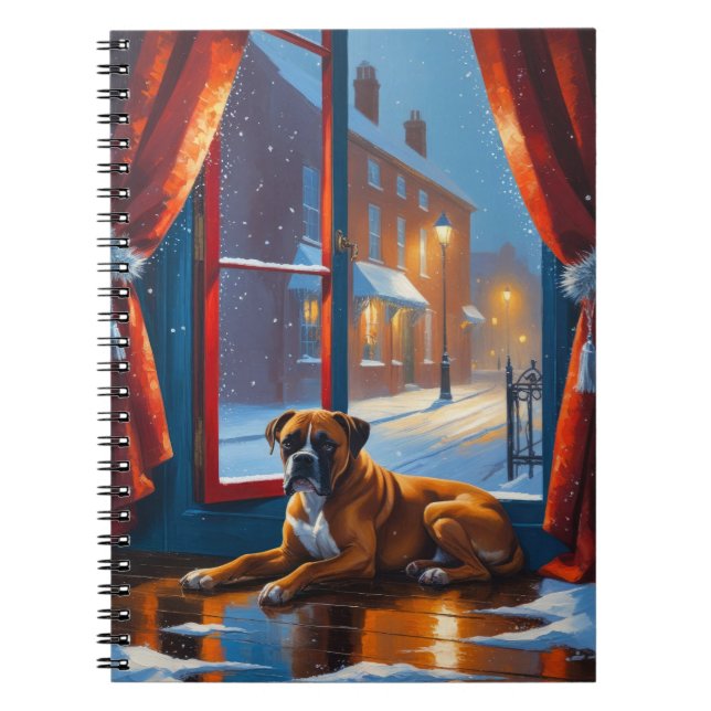 Boxer with Christmas Lights Holiday Notebook (Front)