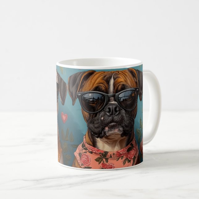 Boxer With Heart Roses Valentine's Day Coffee Mug (Front Right)