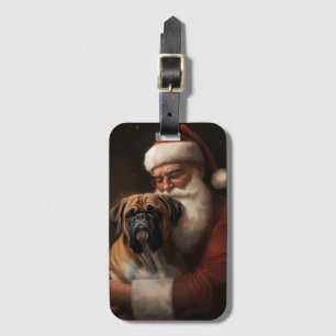 Boxer With Santa Claus Festive Christmas Luggage Tag