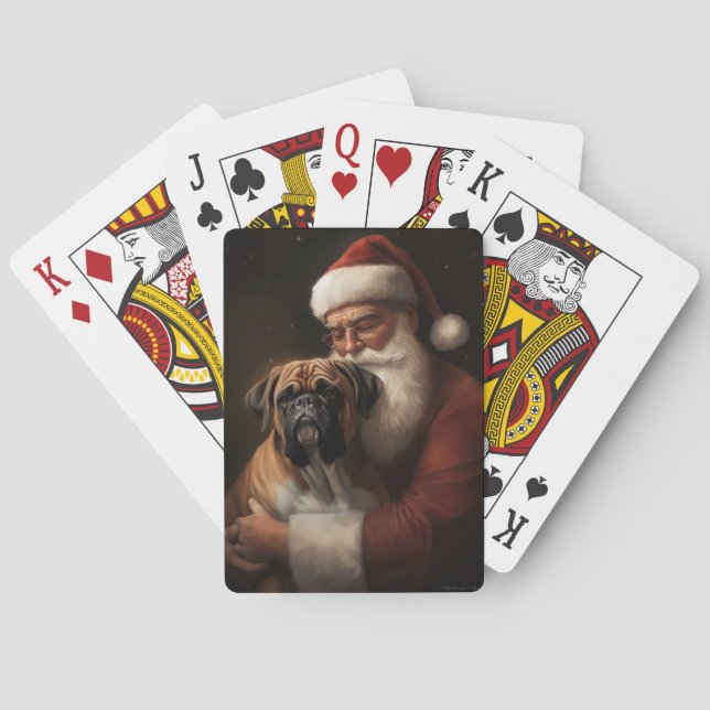 Boxer With Santa Claus Festive Christmas Playing Cards (Back)