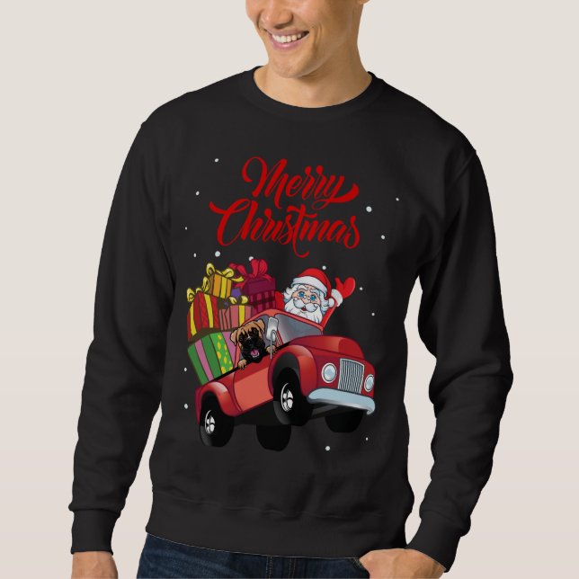 Boxer With Santa Claus In Red Truck Dog Sweatshirt (Front)