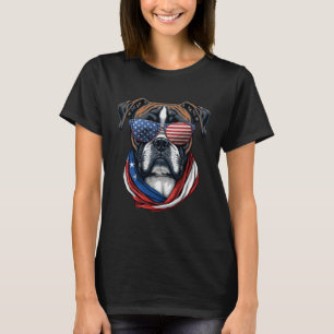 Boxer With USA Sunglasses Patriotic For 4th Of Jul T-Shirt