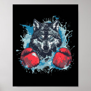 Boxer Wolf With Boxing Gloves Kickboxing Funny Box Poster