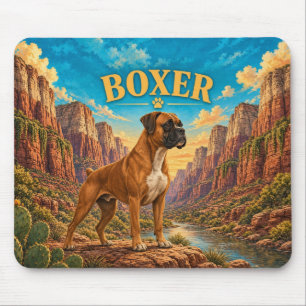 Boxer, Zion Canyon Vintage Watercolor Dog Art Mouse Pad