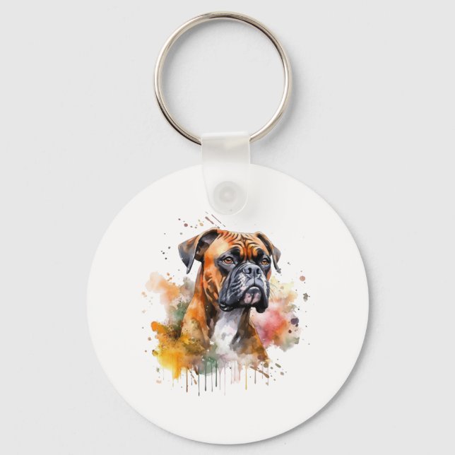 BoxerLove Watercolor Artwork - Loyal Canine Breed Key Ring (Front)