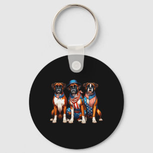 Boxers Patriotic 4th Of July Usa Flag America Pupp Key Ring