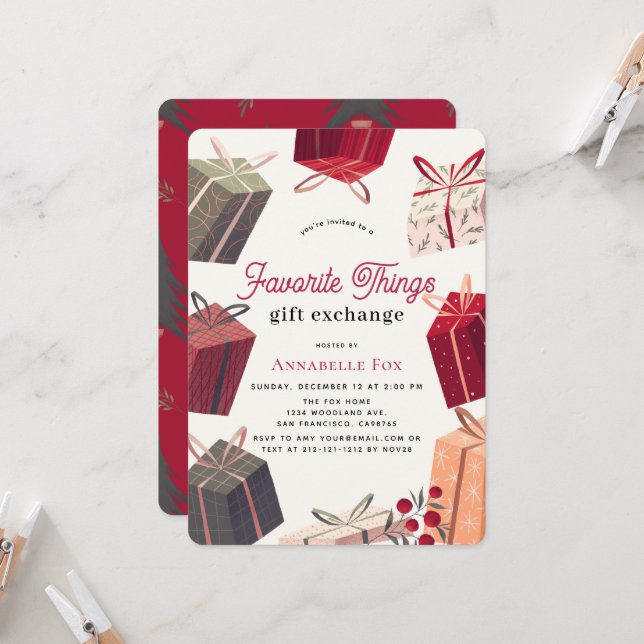 Boxes Favourite Things Gift Exchange Holiday Invitation (Front/Back In Situ)