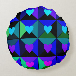 Boxes of Blue Hearts Round Cushion