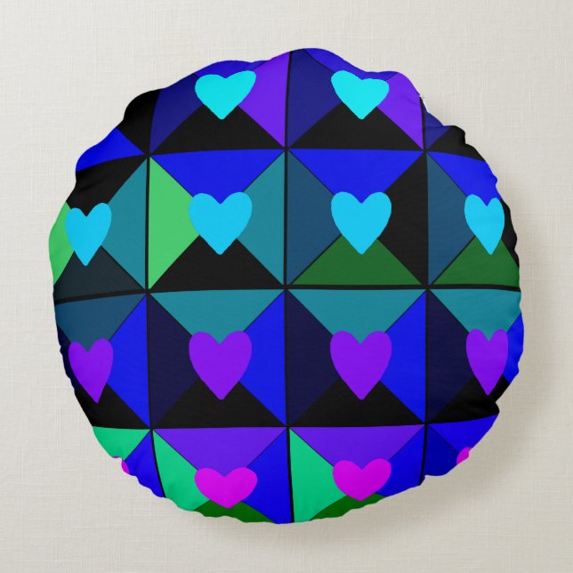 Boxes of Blue Hearts Round Cushion (Back)