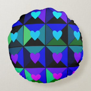 Boxes of Blue Hearts Round Cushion