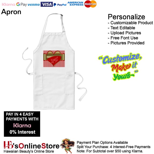 Boxes of Hearts Long Apron (Boxes of Hearts Kitchen Cooking Mess Free Long Apron.)