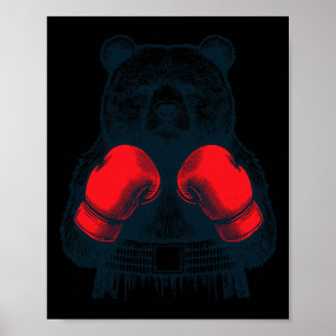 Boxing Bear Fighting Boxer Boxing Lover Gloves Wil Poster