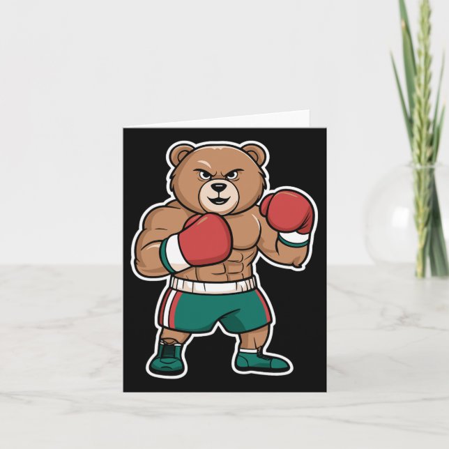 Boxing Bear Funny Tough Fighter Cartoon  Card (Front)