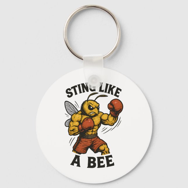Boxing Bee Sting Like A Bee Kickboxer Powerful Bee Key Ring (Front)