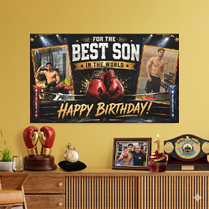 Boxing Birthday Banner for Son Photo Collage Canvas Print