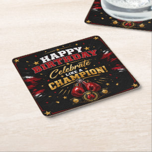 Boxing Birthday Champion Party Square Paper Coaster