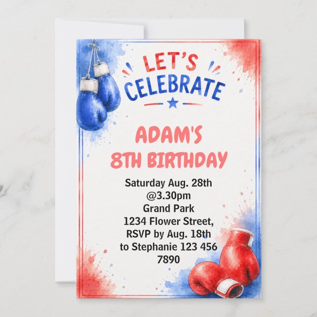 Boxing Birthday Invitation Watercolor (Front)
