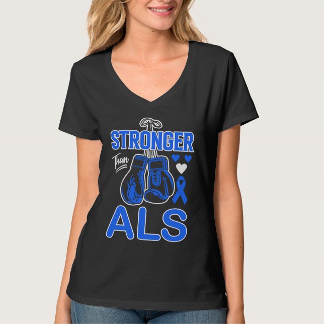Boxing Boxer Stronger Than ALS Awareness T-Shirt (Front)