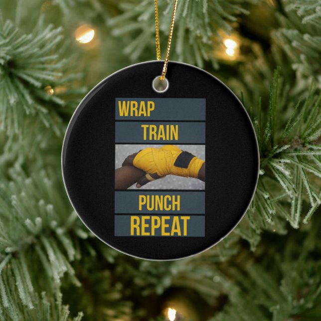 Boxing Boxer Training Quote Wrap Train Repeat Ceramic Tree Decoration (Tree)