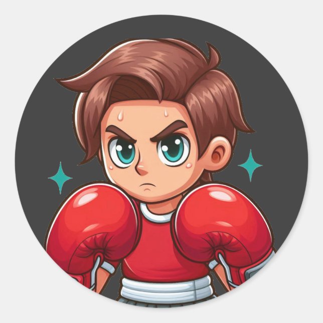 boxing boy classic round sticker (Front)