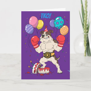 Boxing Bulldog TKO Birthday Knockout Design Descri Card
