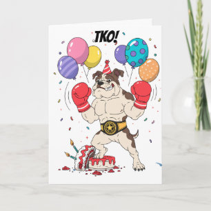 Boxing Bulldog TKO Birthday Knockout Design Descri Card