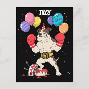 Boxing Bulldog TKO Birthday Send-Off Art Postcard