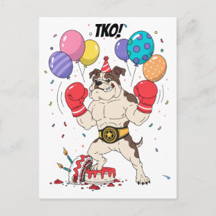 Boxing Bulldog TKO Birthday Send-Off Art Postcard