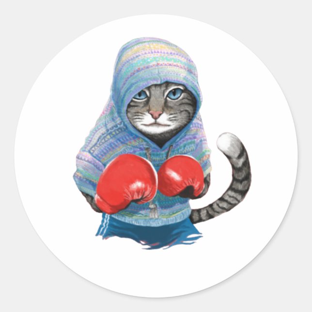 Boxing Cat Classic Round Sticker (Front)