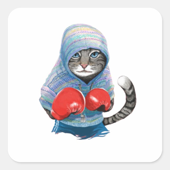 Boxing Cat Square Sticker (Front)