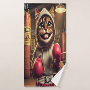 "Boxing Champ? - Cat with boxing cloves Bath Towel