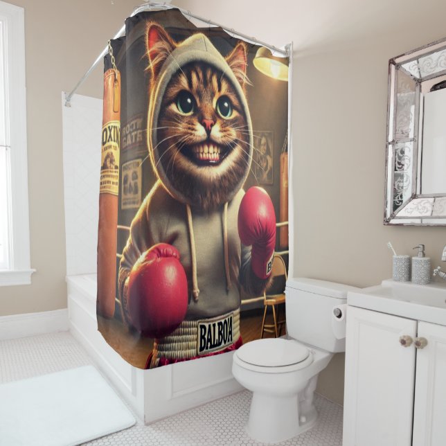 "Boxing Champ? - Cat with boxing cloves Shower Curtain (In Situ)