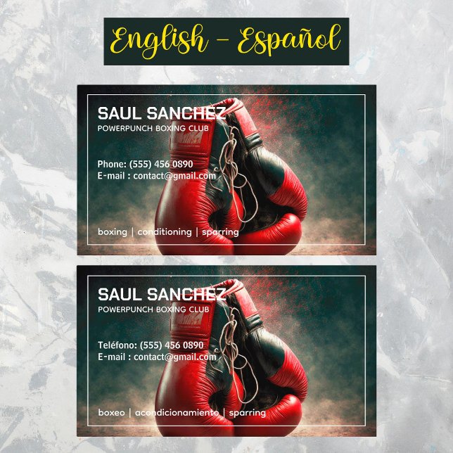 Boxing Club Bilingual Spanish Business Card (Boxing Club Bilingual Spanish Business Cards)