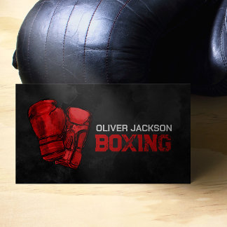 Boxing coach red gloves watercolor drawing business card
