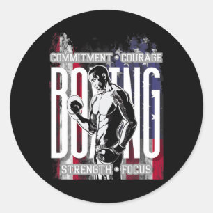 Boxing Commitment Courage Strength Focus Classic Round Sticker