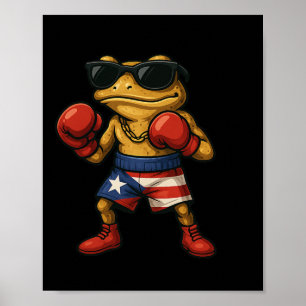 Boxing Coqui Puerto Rican Flag Sungles Boricua Fun Poster