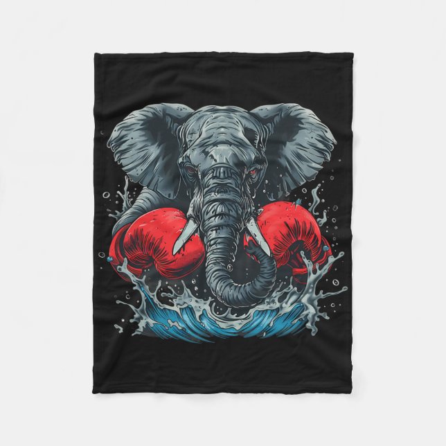 Boxing Elephant With Boxing Gloves Kickboxing Funn Fleece Blanket (Front)