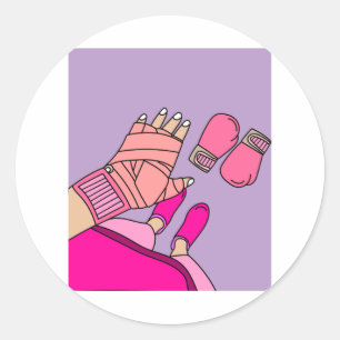 Boxing Female Boxer Retro Boxing Gloves Classic Round Sticker
